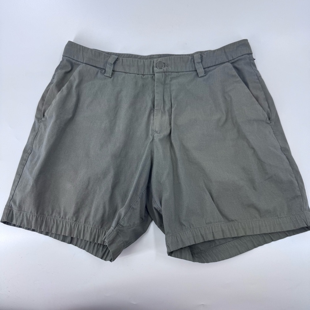 lululemon athletica Greenish/ Tan Flat‎ Front Shorts - Picture 3 of 8